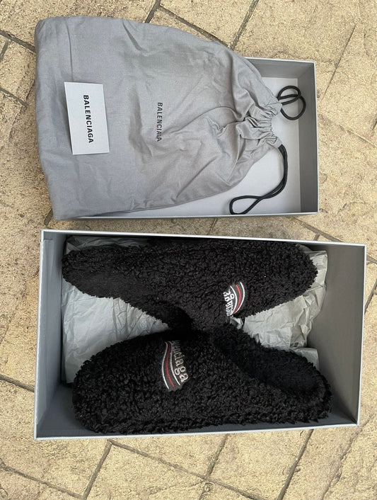 Balenciaga Political Campaign Furry Closed Toe Slippers