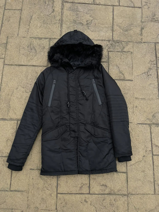 Number (N)ine Black Fur Hood Puffer Biker Winter Jacket