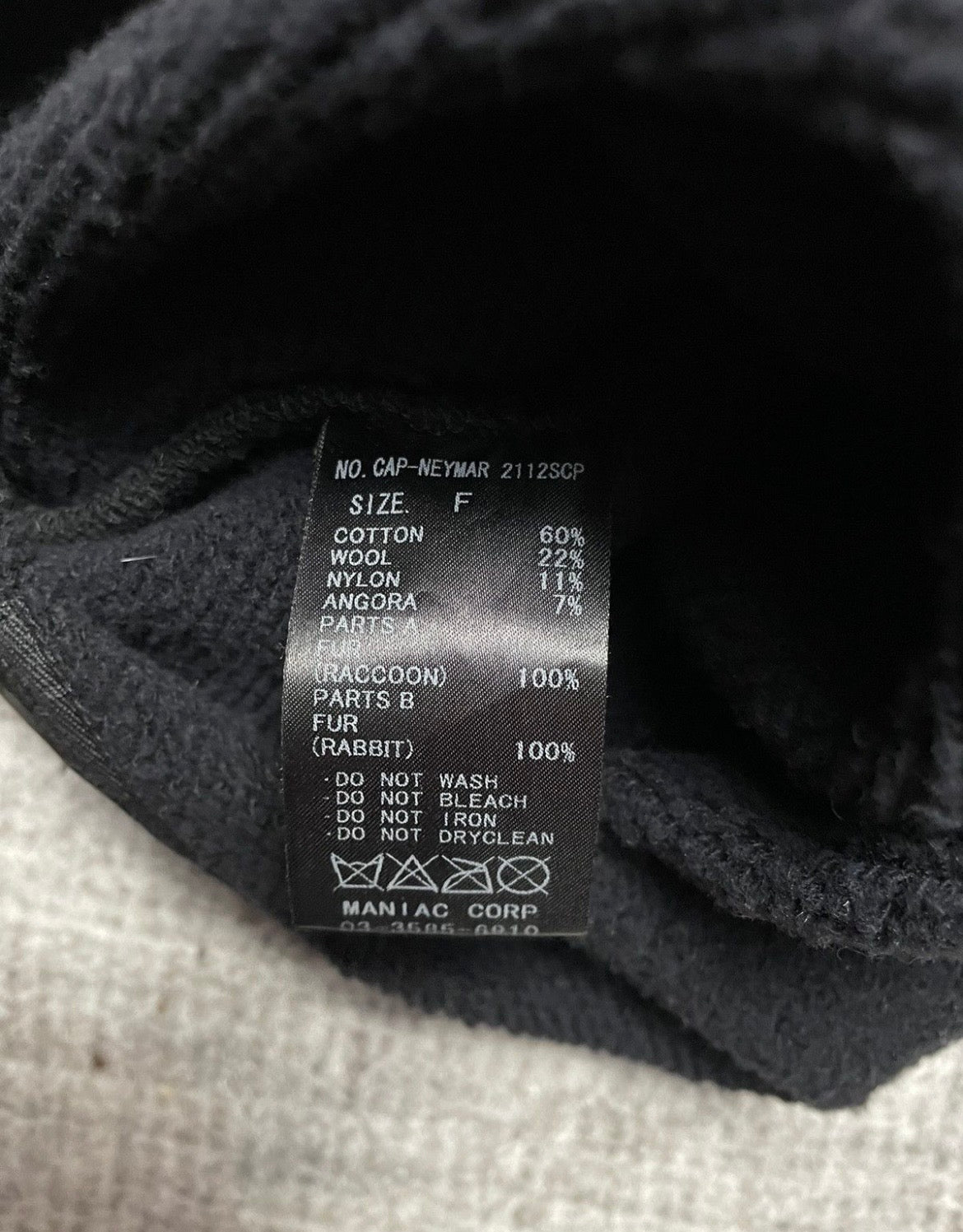 L.G.B. Le Grande Bleu Racoon Rabbit Fur Mohawk Beanie